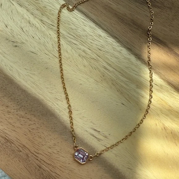 Dainty Gold Necklace with Purple Gemstone - Picture 4 of 6